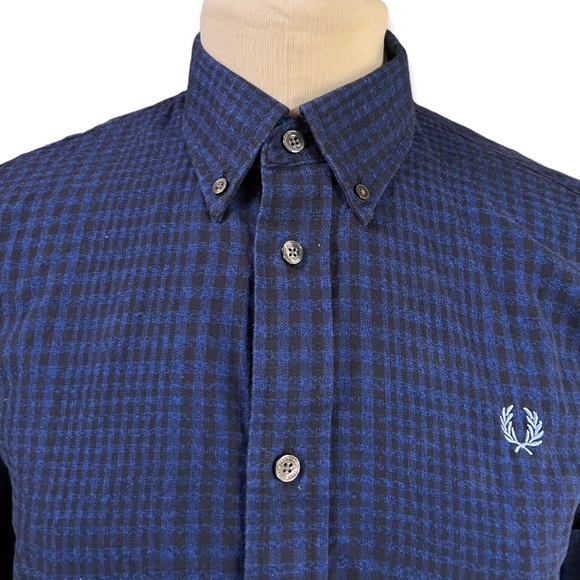 Fred Perry Blue and Black Checkered Button Down. - Picture 1 of 5